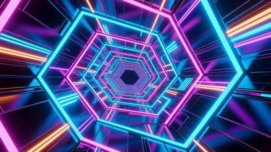 几何线条霓虹灯光隧道穿梭赛博空间光影变幻