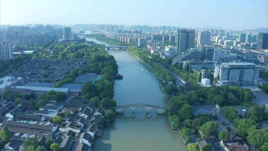 浙江杭州京杭大运河航拍视频素材模板下载