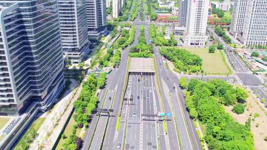 杭州滨江彩虹快速路城市道路交通航拍