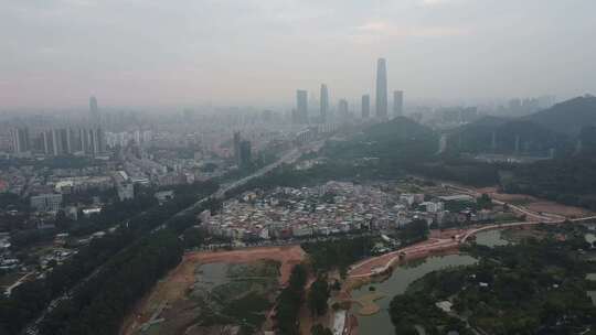 航拍广东省东莞市东城街道城市风光