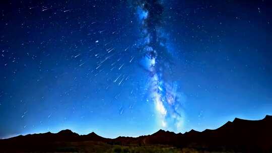 山间夜空银河流星景观