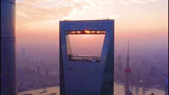 上海航拍繁华建筑 晚霞