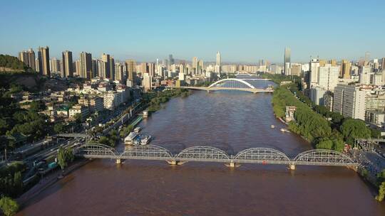 甘肃兰州黄河中山铁桥城市建筑航拍视频素材模板下载