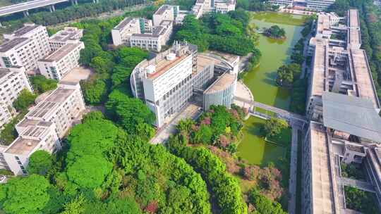 广东药科大学广州校区航拍大学城校园风景风