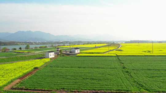 杭州富阳富春江两岸春天风景航拍