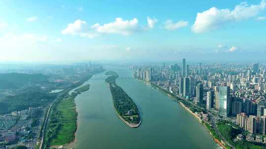 长沙城市风光湘江橘子洲大气航拍