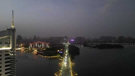 航拍湖北鄂州城市夜景