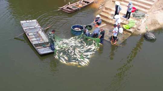 渔船 撒网 水库 河流 剪影