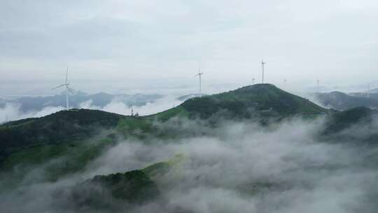 浙江宁波宁海枫槎岭云海风车航拍