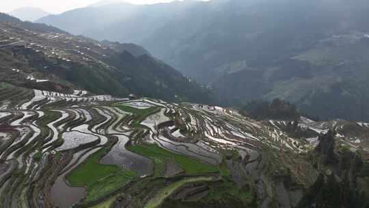 贵州黔东南加榜梯田加车古村落航拍自然风光