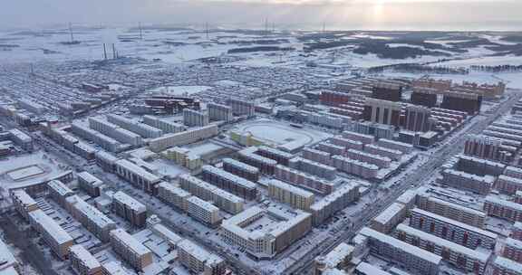 孙吴市冬季雪景航拍空镜