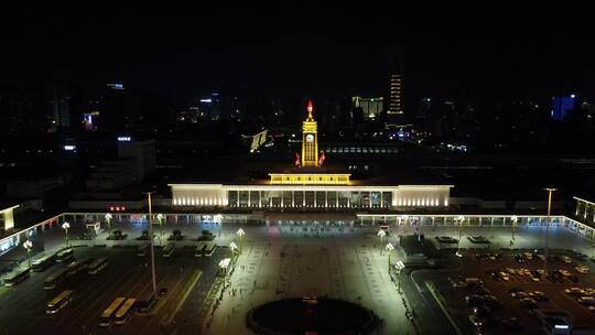 航拍城市夜景交通车辆行驶