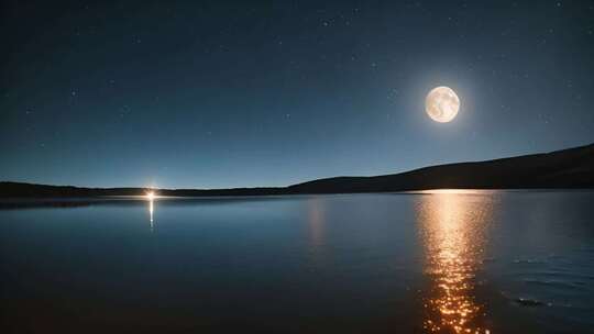 月夜下平静湖面与星空