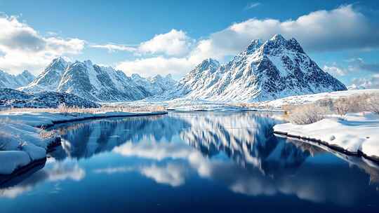 雪山美景北极冰山冰雪融化雪山湖泊冰川河流