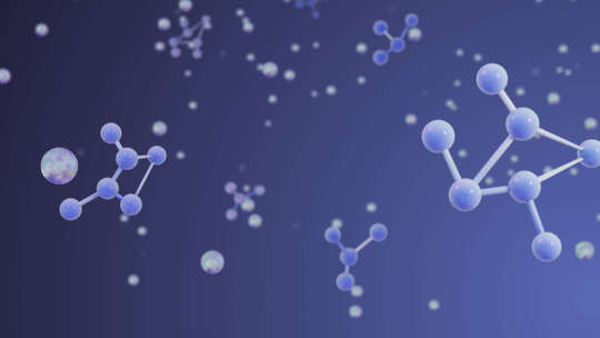 原子和分子抽象三维图形动画。抽象分子点阵