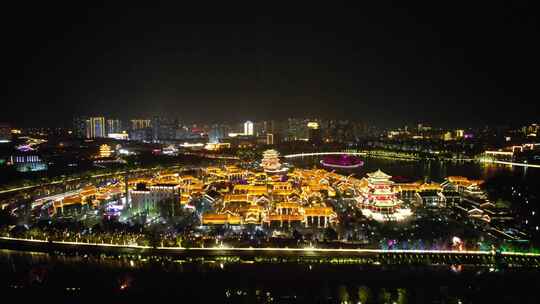 河北沧州南川楼历史文化街区夜景航拍