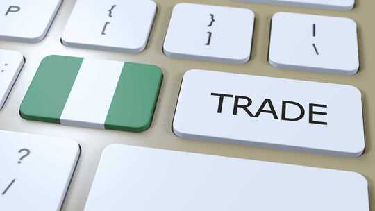 尼日利亚国旗和贸易文本按钮3D动画
