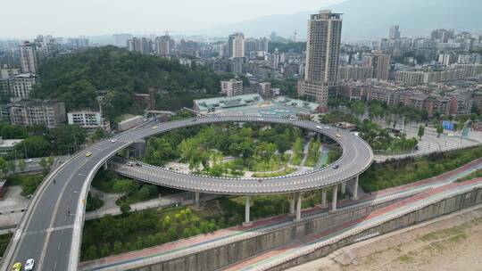 重庆北碚嘉陵江大桥公路车流航拍