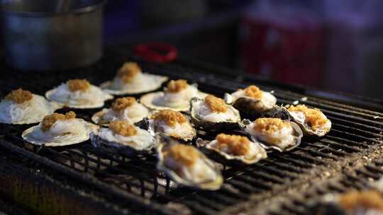 夜市 美食 烤生蚝 海鲜