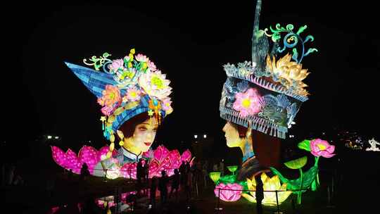 4k航拍绚丽多彩的民族风灯光秀