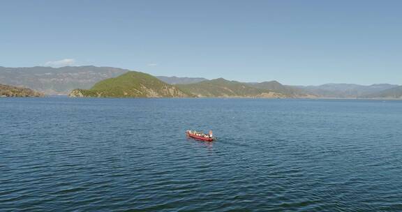 4K山水航拍-泸沽湖景区游船