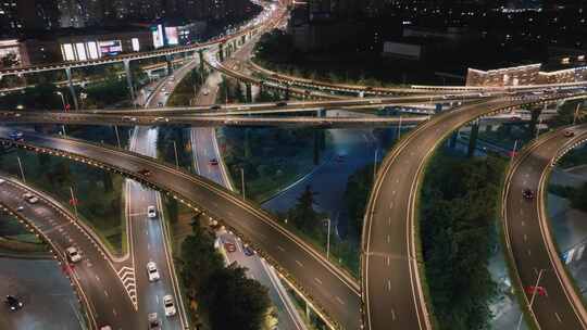 车水马龙的立交桥 夜景航拍