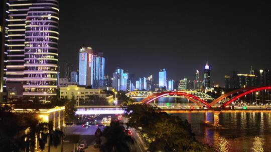 珠江夜景解放桥靖海路_8K