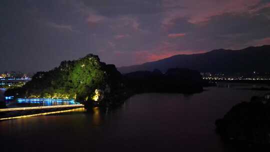 肇庆星湖国家湿地公园夜景航拍