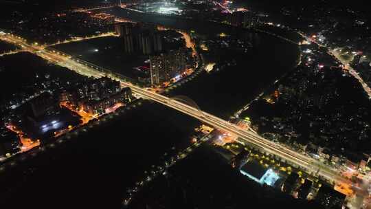 广州从化区夜景航拍从化大桥夜晚流溪河风光