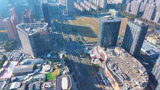 杭州钱塘新区高沙路商圈航拍繁华繁忙江干区