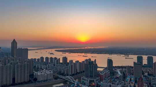 芜湖城市日落晚霞夕阳航拍延时