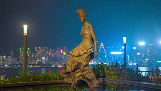 香港梅艳芳铜像夜景固定延时