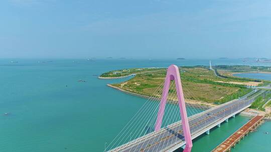 航拍漳州港双鱼岛海岸线风景视频素材模板下载