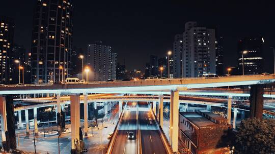 上海鲁班路高架夜景航拍