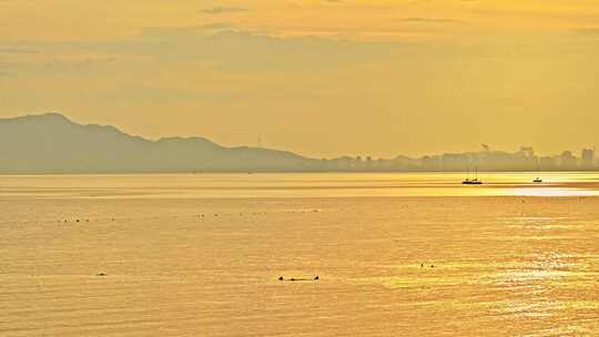 海上日出金色海面金光波纹波浪空镜