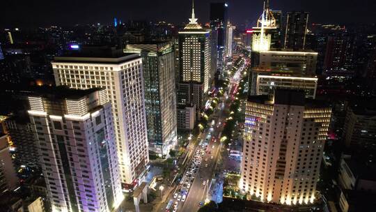 福州城市天际线五四路CBD航拍高楼夜景视频素材模板下载