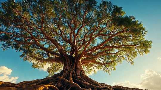 阳光下巨大古树风景