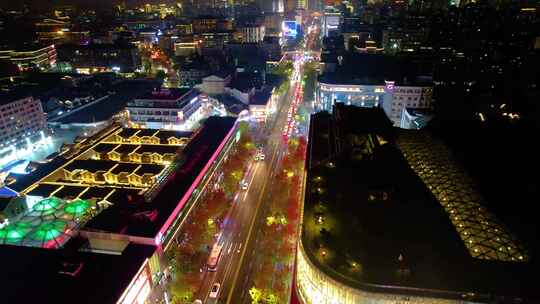 杭州西湖龙翔桥马路夜景航拍