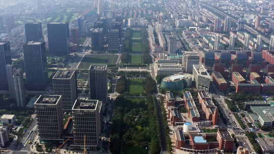 航拍天津开发区第二大街金融中心滨海广场