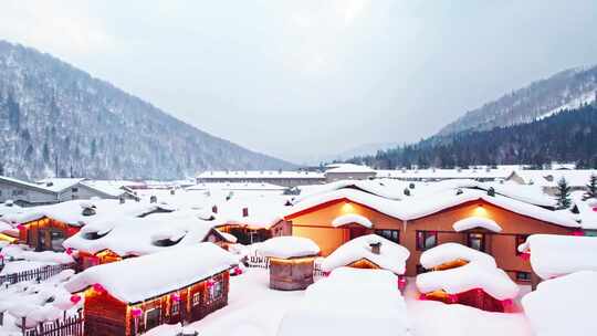 中国黑龙江雪乡风景区航拍