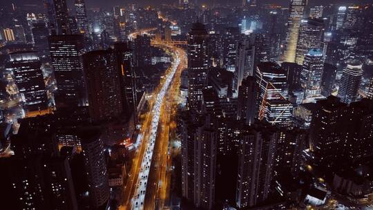 上海静安区南北高架夜景航拍