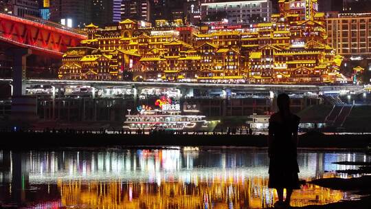 重庆洪崖洞嘉陵江夜景航拍