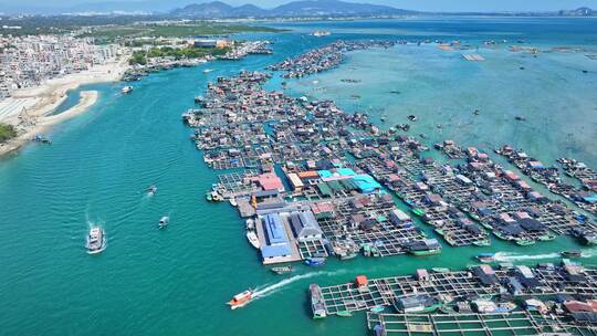 海南陵水疍家鱼排玻璃海海湾玻璃海航拍