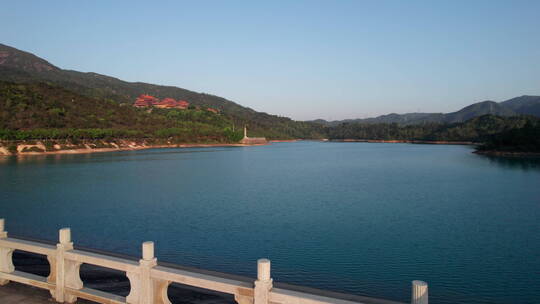 珠海金台寺佛教寺庙夕阳水库航拍