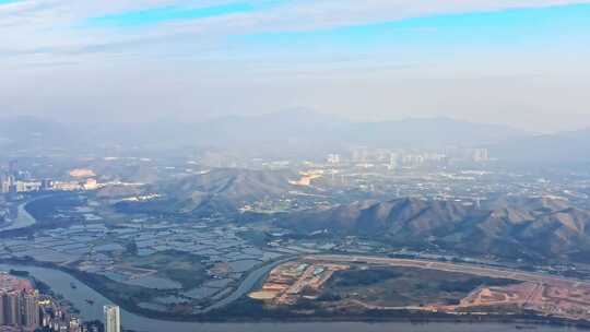 深圳市深圳河皇岗口岸和香港落马洲航拍