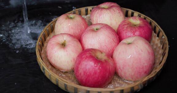 新鲜红富士苹果出水滴水果合集 4K原创