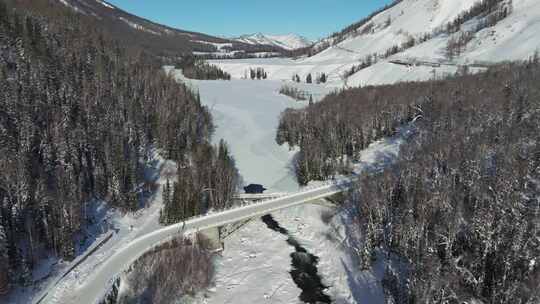 新疆北疆阿勒泰喀纳斯冬季雪景童话世界航拍