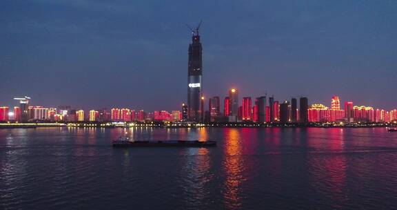 武汉江滩游轮夜景航拍
