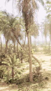 棕榈树和金色沙滩的宁静海滩场景