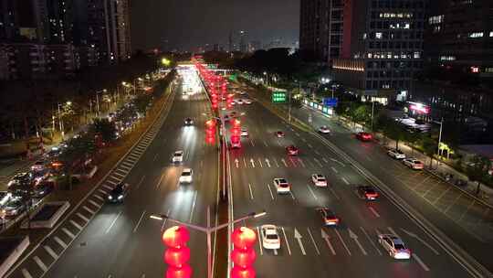深圳滨河大道新年灯笼氛围夜景车流视频素材模板下载
